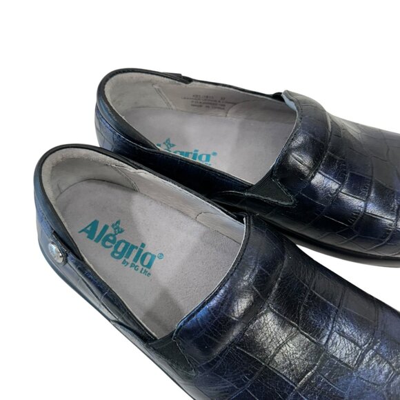 Alegria Leather Slip-On Shoes SZ 37 Black Croc Pattern Comfy Professional Clogs - Picture 5 of 13